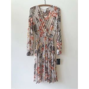 Floral Nude Faux Wrap Mesh Dress